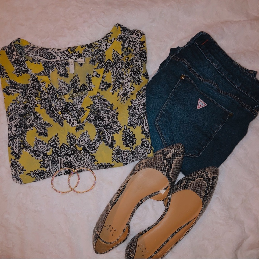 Vintage Pattern Yellow Hi-Low Blouse Plus Size